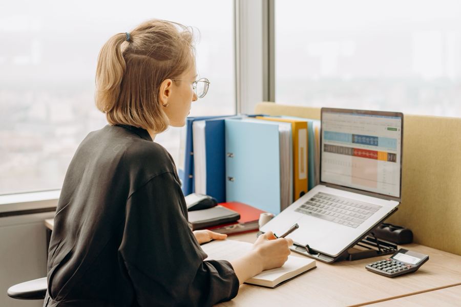 Bookkeeper working through a spreadsheet